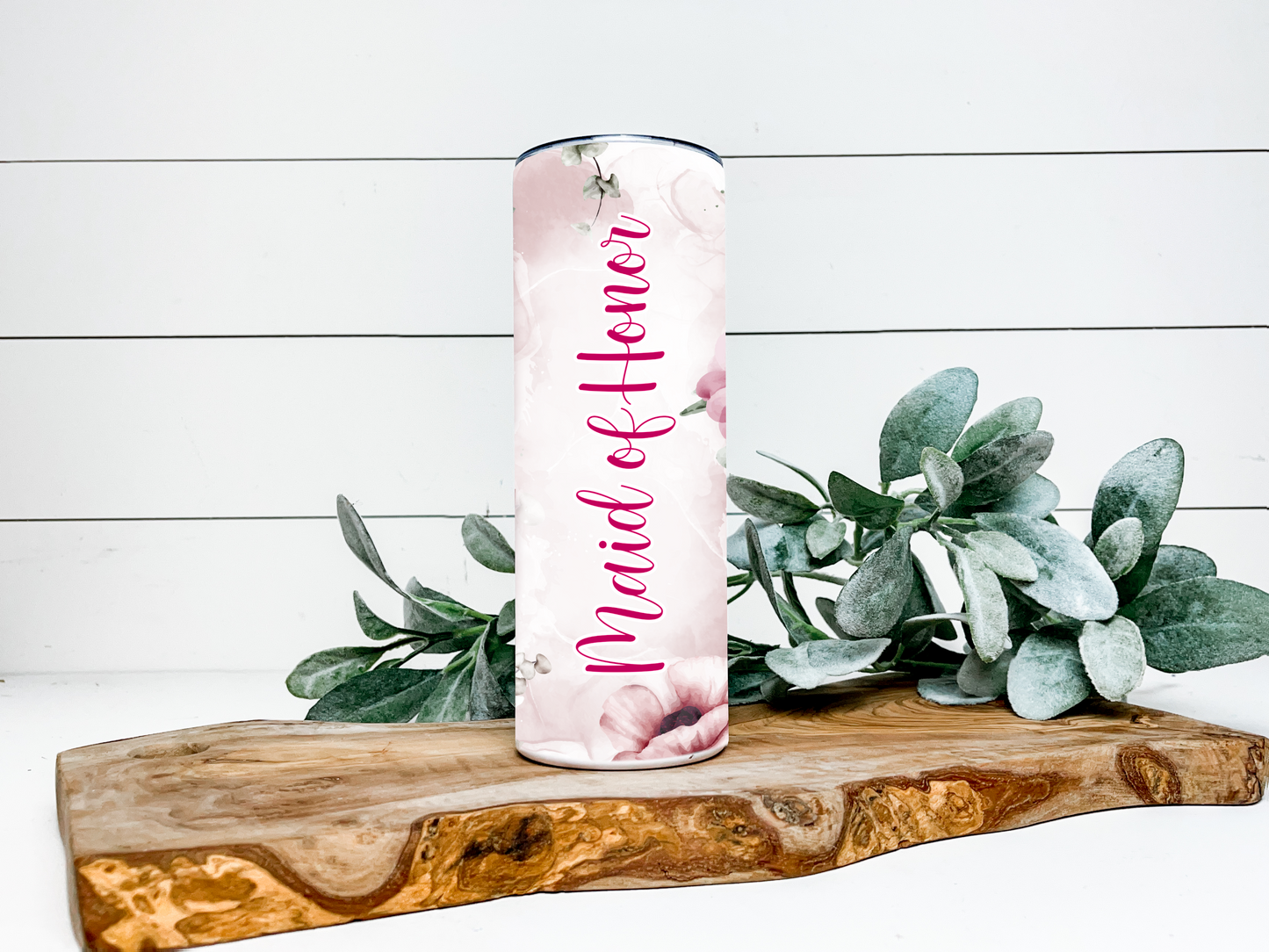 Maid Of Honor Pink Photo Personalized Tumbler, 20 Oz. Insulated Tumbler with Lid and Straw