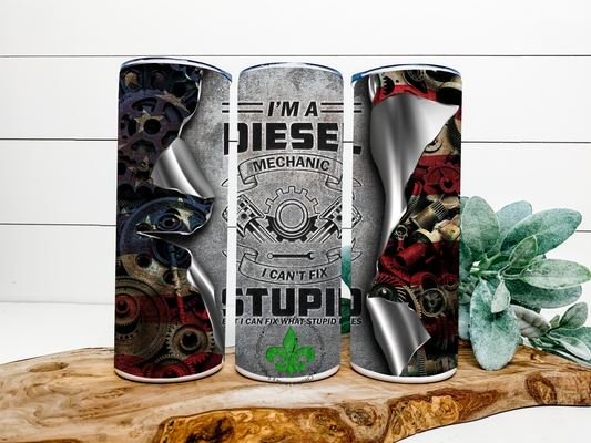 Diesel Mechanic Tumbler, 20 Oz. Insulated Tumbler with Lid and Straw