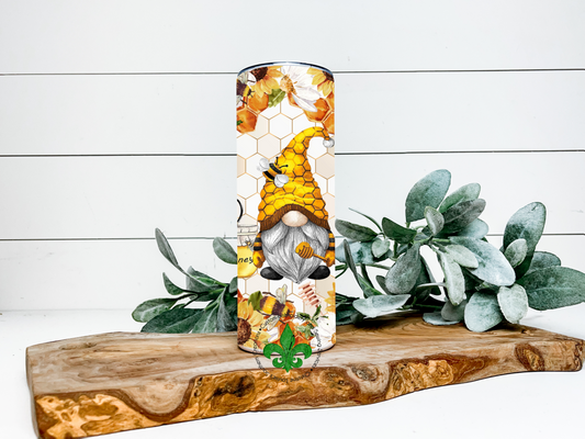 Honey Bee Gnomes Tumbler, 20 Oz. Insulated Tumbler with Lid and Straw