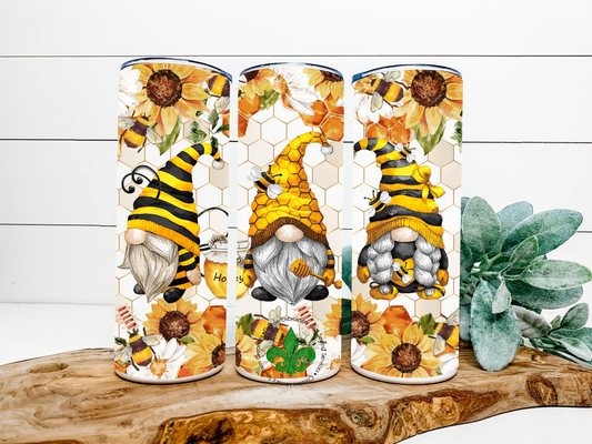 Honey Bee Gnomes Tumbler, 20 Oz. Insulated Tumbler with Lid and Straw