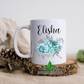 Aqua And Silver Floral Bouquet Personalized Name Mug