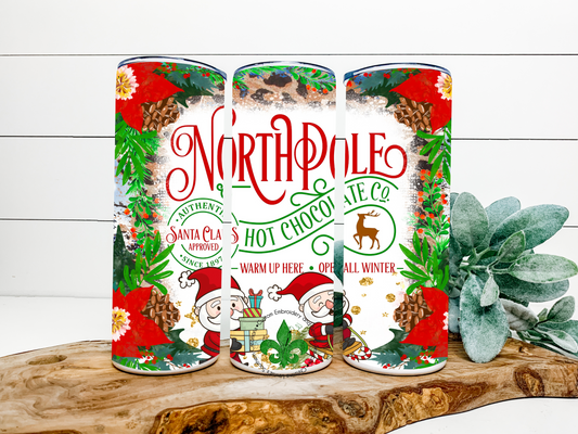 North Pole Hot Chocolate Christmas Tumbler, 20 Oz. Insulated Tumbler with Lid and Straw