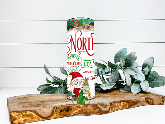 North Pole Hot Chocolate Christmas Tumbler, 20 Oz. Insulated Tumbler with Lid and Straw