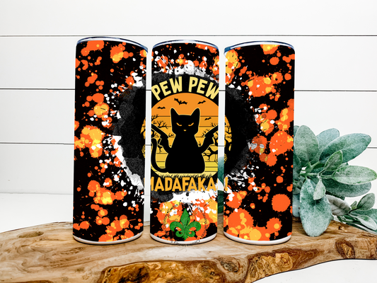 Pew Pew Cat Tumbler, 20 Oz. Insulated Tumbler with Lid and Straw