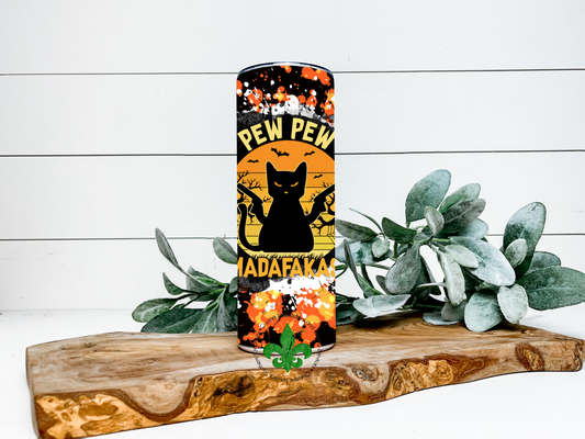 Pew Pew Cat Tumbler, 20 Oz. Insulated Tumbler with Lid and Straw