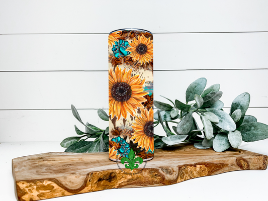 Sunflower Tumbler, 20 Oz. Insulated Tumbler with Lid and Straw