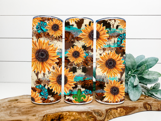 Sunflower Tumbler, 20 Oz. Insulated Tumbler with Lid and Straw