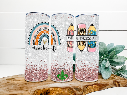 Teacher Life Personalized Tumbler, 20 Oz. Insulated Tumbler with Lid and Straw