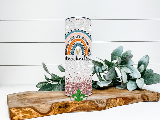 Teacher Life Personalized Tumbler, 20 Oz. Insulated Tumbler with Lid and Straw