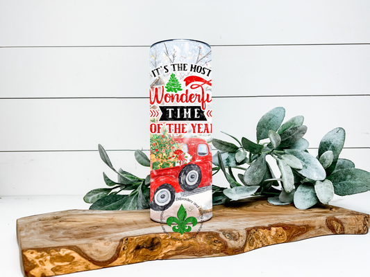The Most Wonderful Time of The Year Christmas Tumbler, 20 Oz. Insulated Tumbler with Lid and Straw